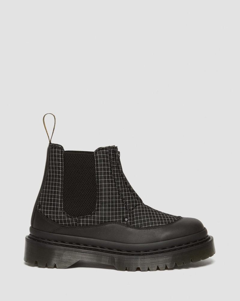 Black/Black/White Dr Martens 2976 Bex Ripstop Grid Chelsea Boots (Sorento+Grip Ripstop) Platforms Boots | MB36-M2EI