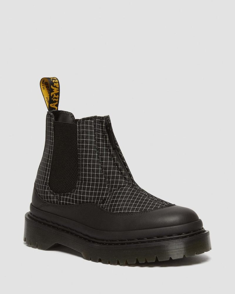 Black/Black/White Dr Martens 2976 Bex Ripstop Grid Chelsea Boots (Sorento+Grip Ripstop) Platforms Boots | MB36-M2EI