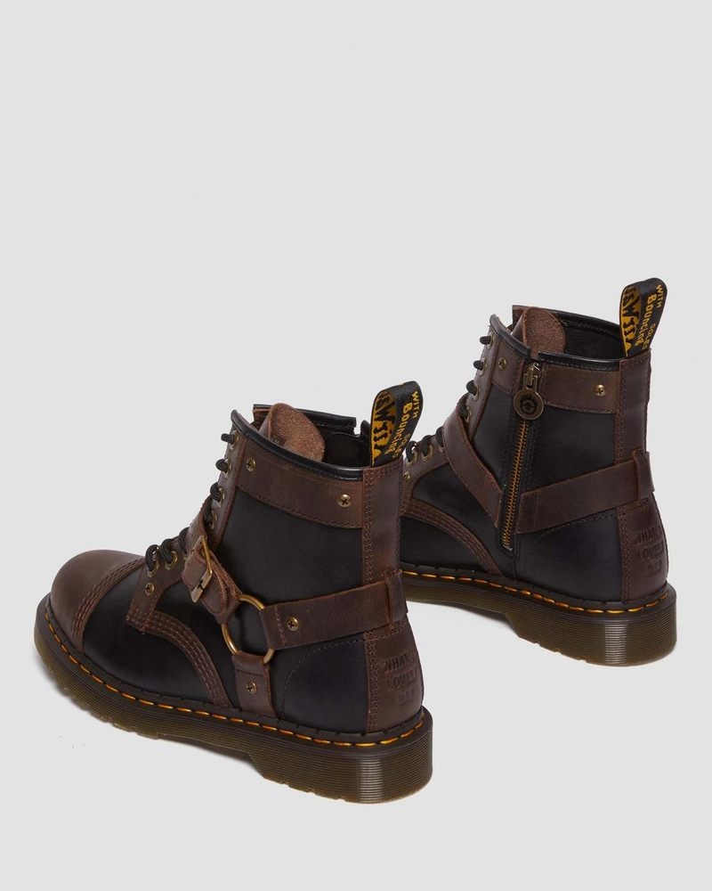 Black/Brown Dr Martens 1460 WB Mad Max Leather Lace Up Boots (Old Harness) Boots | VF54-S4KP