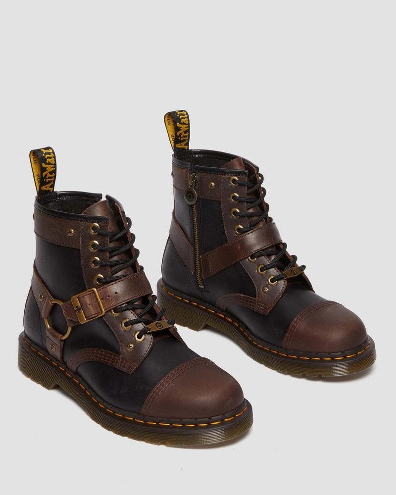 Black/Brown Dr Martens 1460 WB Mad Max Leather Lace Up Boots (Old Harness) Boots | VF54-S4KP