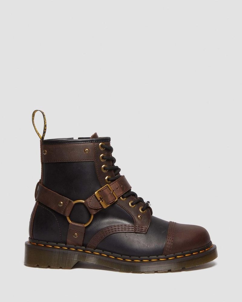 Black/Brown Dr Martens 1460 WB Mad Max Leather Lace Up Boots (Old Harness) Boots | VF54-S4KP