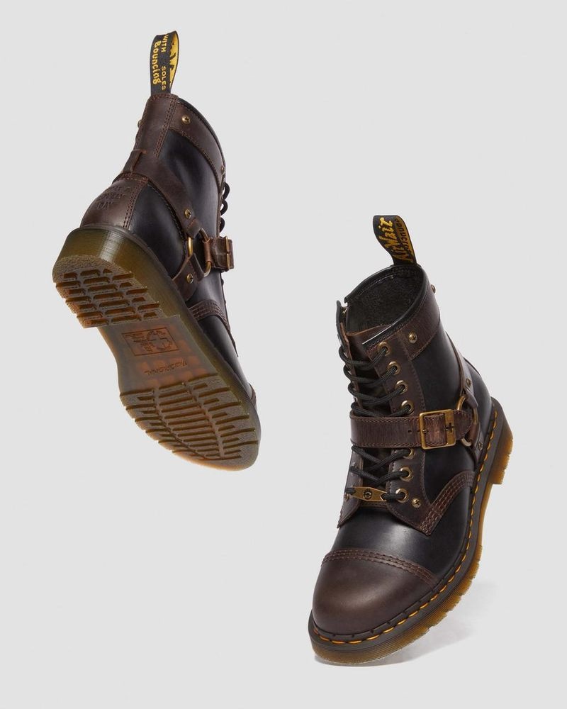 Black/Brown Dr Martens 1460 WB Mad Max Leather Lace Up Boots (Old Harness) Boots | VF54-S4KP