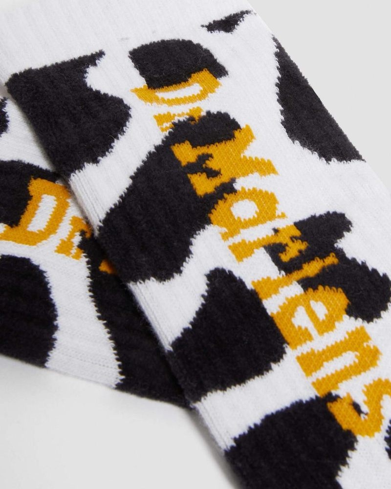 Black+White Dr Martens Vertical Logo Cow Print Cotton Blend Socks (Cotton Blend) Socks | UR45-Z3PD