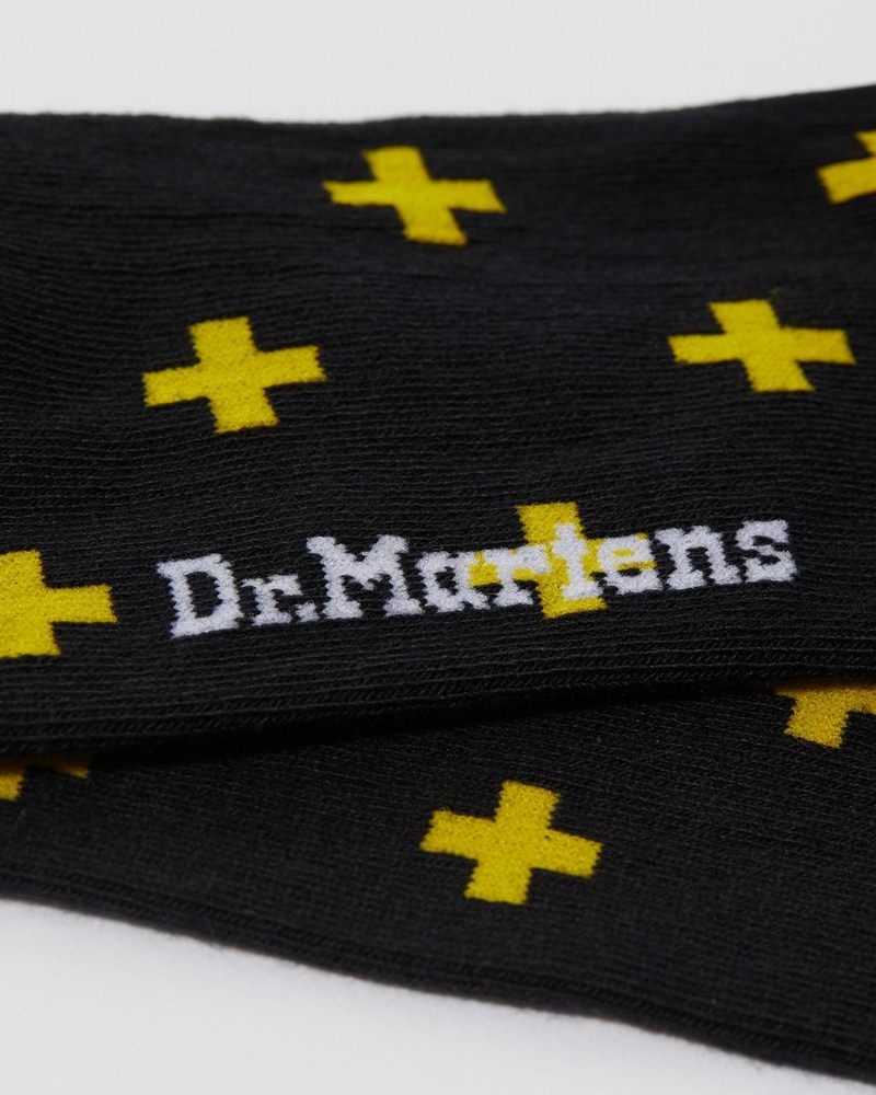 Black+Yellow Dr Martens Docs Cross Logo Organic Cotton Blend Socks (Cotton Blend) Socks | HT06-V8CI