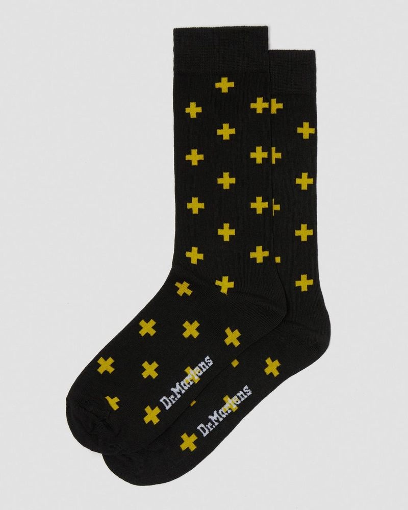 Black+Yellow Dr Martens Docs Cross Logo Organic Cotton Blend Socks (Cotton Blend) Socks | HT06-V8CI