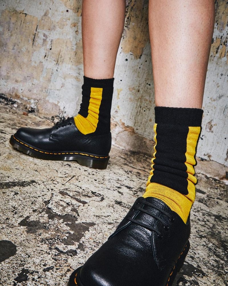 Black+Yellow Dr Martens Double Doc Cotton Blend Socks (Cotton Blend) Socks | HZ78-D8JE