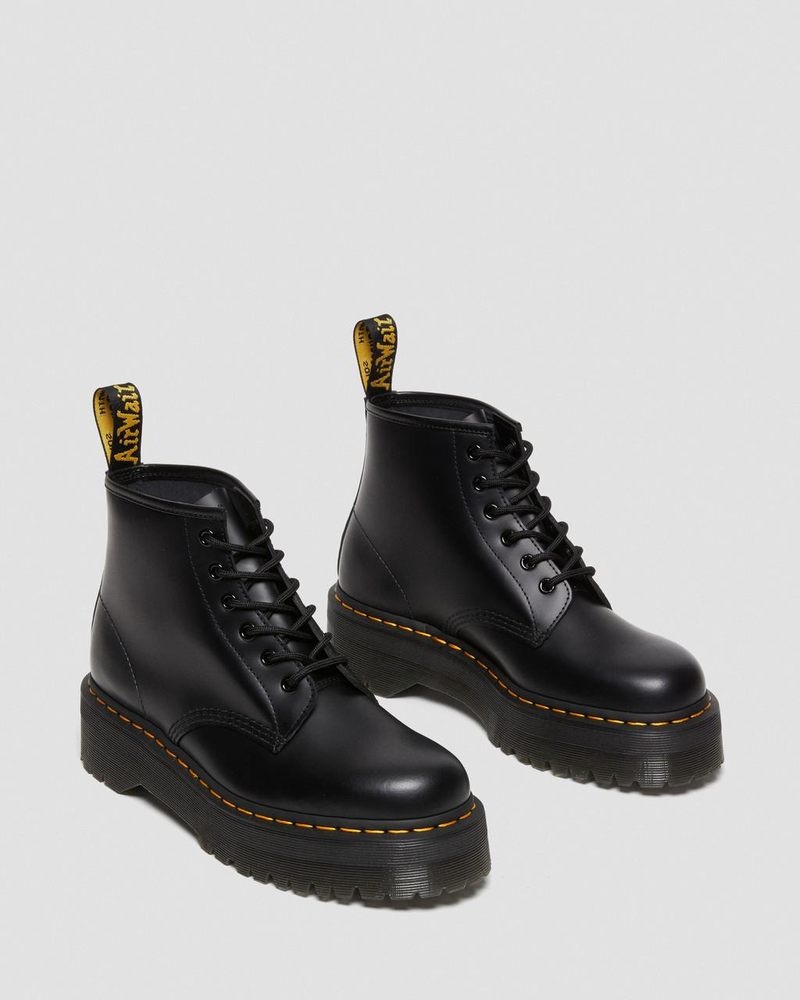 Black Dr Martens 101 Smooth Leather Platform Ankle Boots (Smooth Leather) Boots | BG79-T6HE