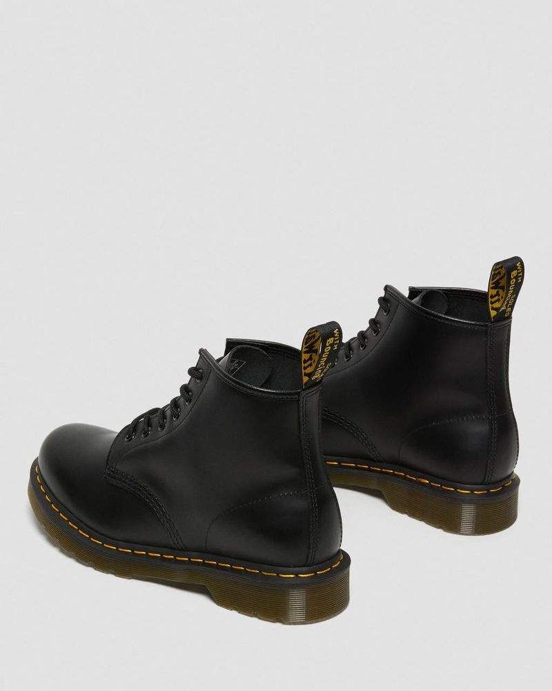 Black Dr Martens 101 Yellow Stitch Smooth Leather Ankle Boots (Smooth Leather) Boots | DG00-O9LW