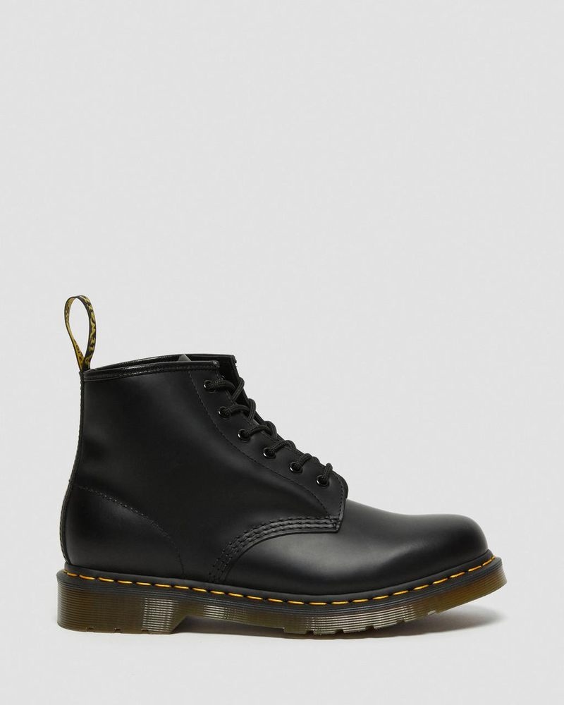 Black Dr Martens 101 Yellow Stitch Smooth Leather Ankle Boots (Smooth Leather) Boots | DG00-O9LW