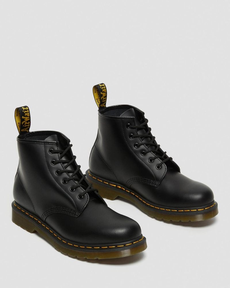 Black Dr Martens 101 Yellow Stitch Smooth Leather Ankle Boots (Smooth Leather) Boots | BD03-O0BS