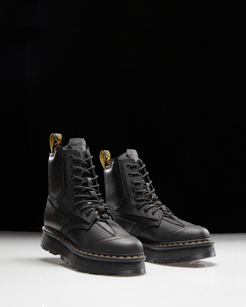 Black Dr Martens 1460 Beta Zebzag Platform Boots (Lunar+Sorento+Hub Ripstop) Platforms Boots | PZ91-M0GG