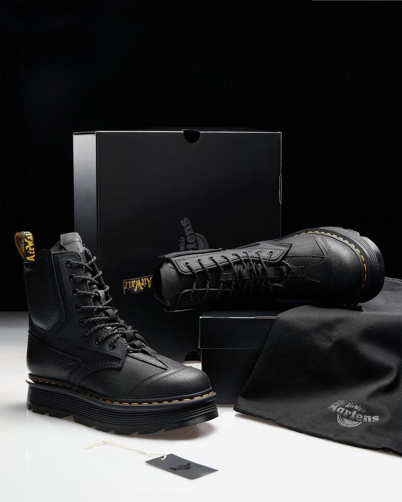 Black Dr Martens 1460 Beta Zebzag Platform Boots (Lunar+Sorento+Hub Ripstop) Platforms Boots | PZ91-M0GG