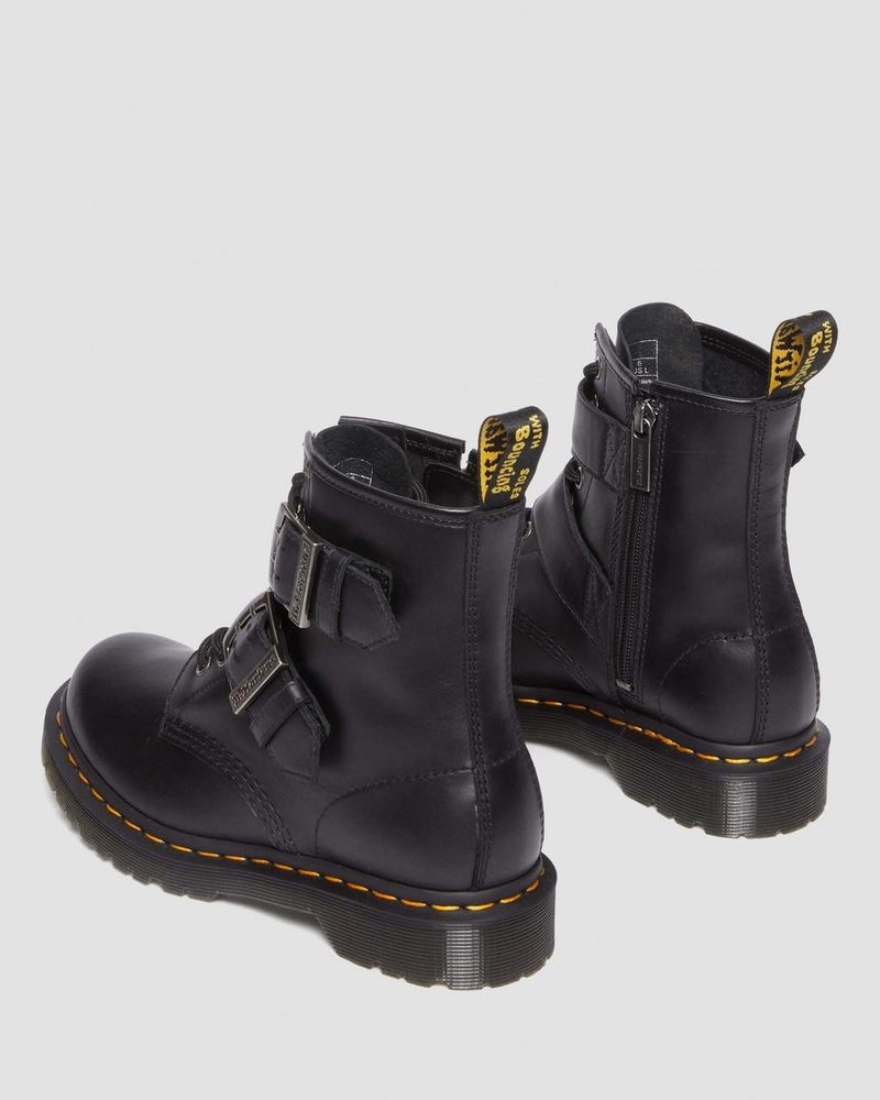 Black Dr Martens 1460 Buckle Pull Up Leather Lace Up Boots (Pull Up) Boots | SZ21-B3AR