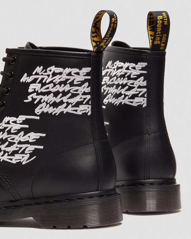 Black Dr Martens 1460 Futura Embroidered Leather Lace Up Boots (Nappa Leather) Boots | SR99-Z8ME