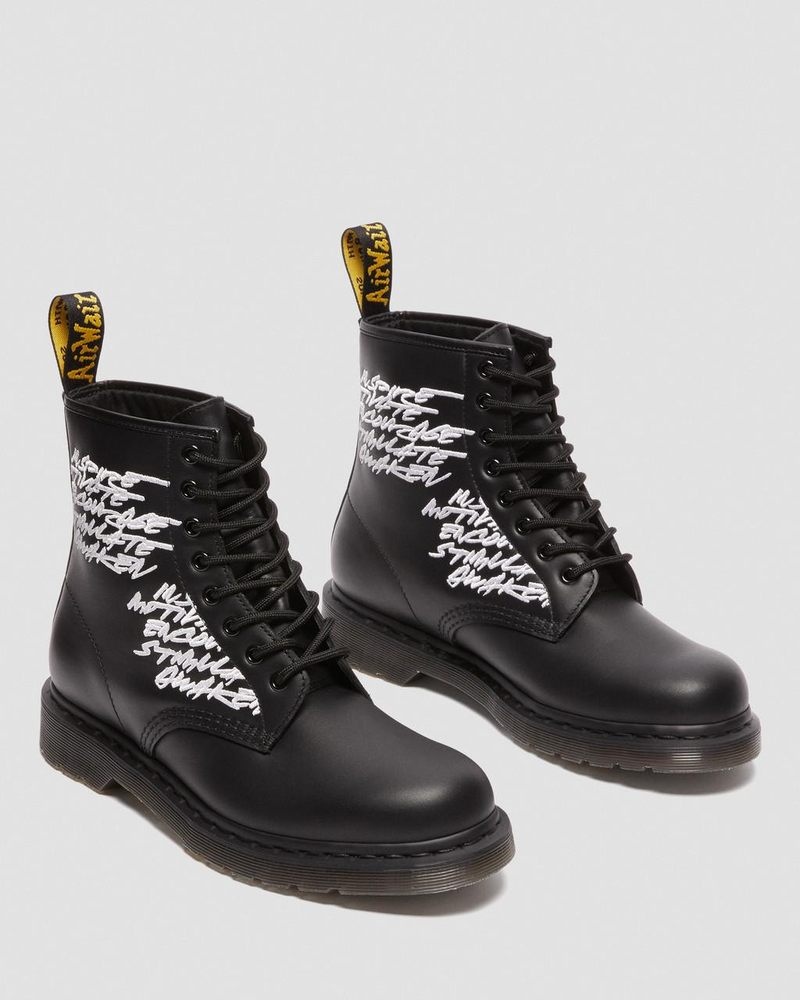 Black Dr Martens 1460 Futura Embroidered Leather Lace Up Boots (Nappa Leather) Boots | SR99-Z8ME