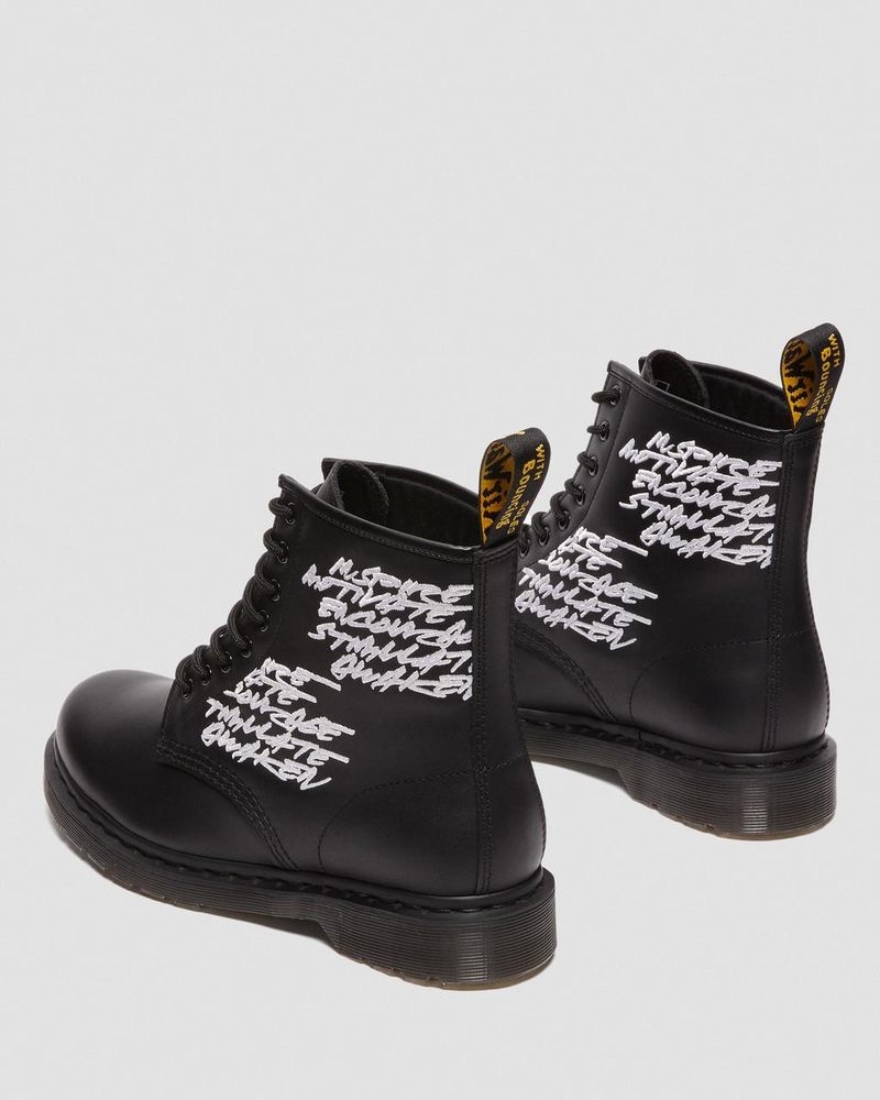 Black Dr Martens 1460 Futura Embroidered Leather Lace Up Boots (Nappa Leather) Boots | SR99-Z8ME