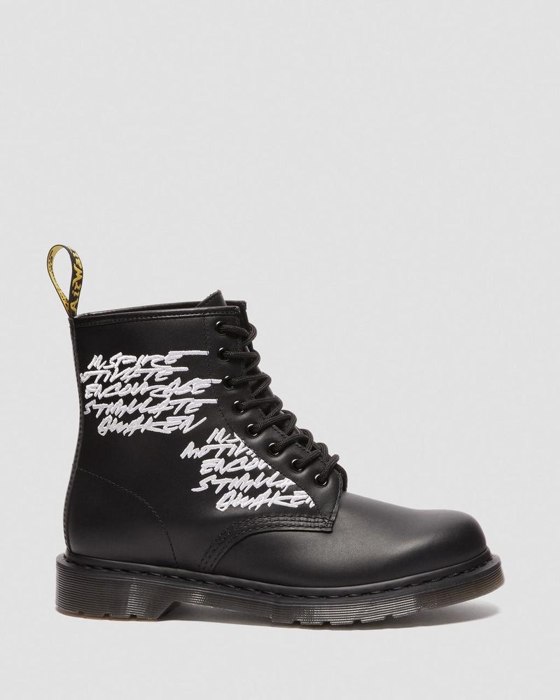 Black Dr Martens 1460 Futura Embroidered Leather Lace Up Boots (Nappa Leather) Boots | SR99-Z8ME