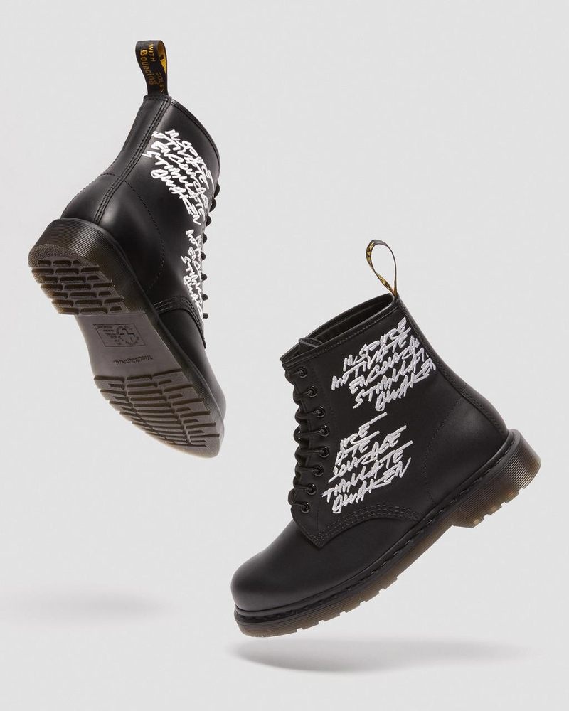 Black Dr Martens 1460 Futura Embroidered Leather Lace Up Boots (Nappa Leather) Boots | SR99-Z8ME