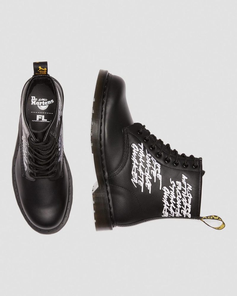 Black Dr Martens 1460 Futura Embroidered Leather Lace Up Boots (Nappa Leather) Boots | SR99-Z8ME