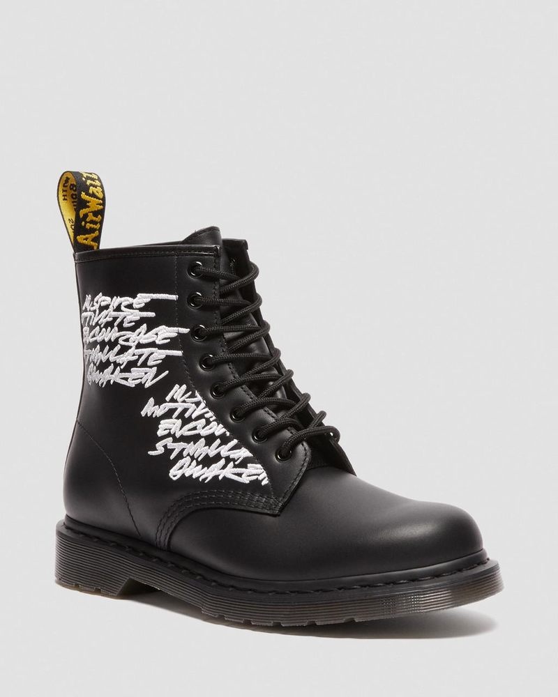 Black Dr Martens 1460 Futura Embroidered Leather Lace Up Boots (Nappa Leather) Boots | SR99-Z8ME