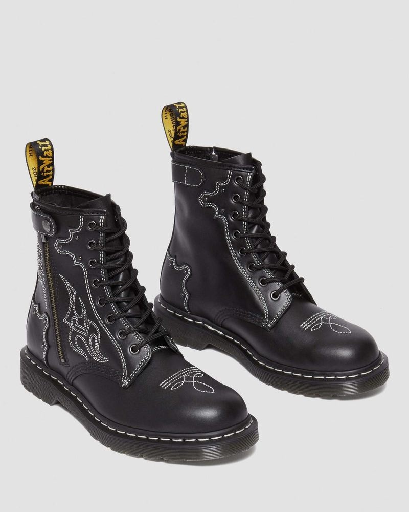 Black Dr Martens 1460 Gothic Americana Leather Lace Up Boots (Wanama) Boots | FO30-Z8PM