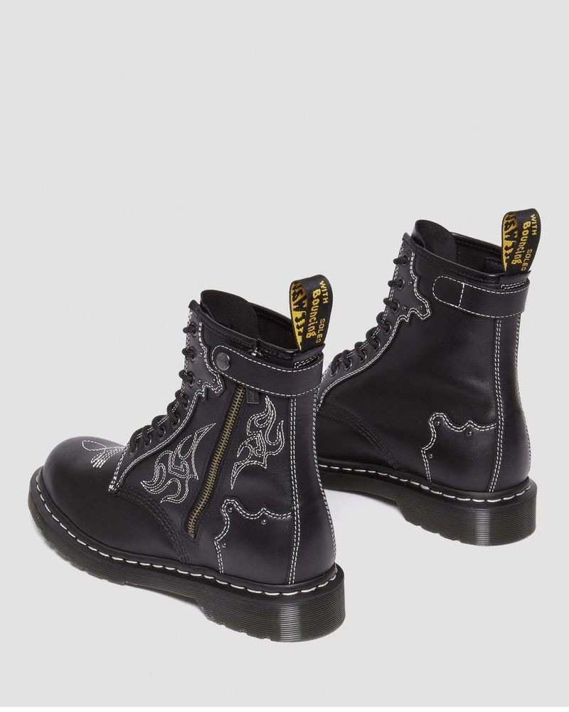 Black Dr Martens 1460 Gothic Americana Leather Lace Up Boots (Wanama) Boots | FO30-Z8PM