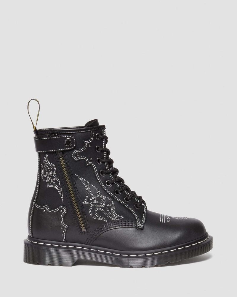 Black Dr Martens 1460 Gothic Americana Leather Lace Up Boots (Wanama) Boots | FO30-Z8PM