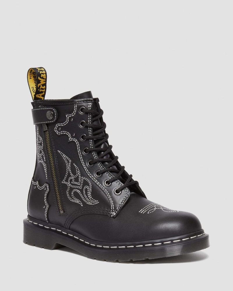 Black Dr Martens 1460 Gothic Americana Leather Lace Up Boots (Wanama) Boots | QP37-T0RI