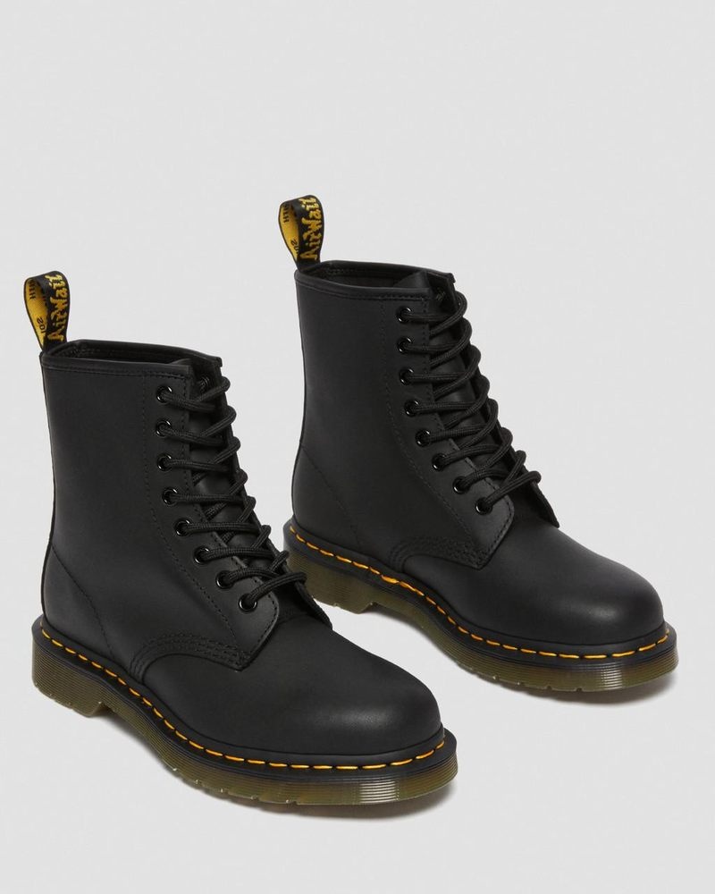 Black Dr Martens 1460 Greasy Leather Lace Up Boots (Greasy) Boots | QN98-X7WU