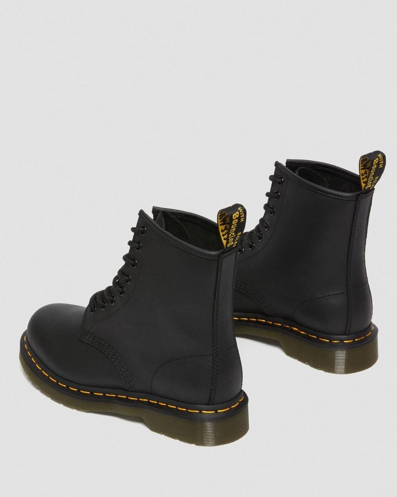 Black Dr Martens 1460 Greasy Leather Lace Up Boots (Greasy) Boots | QN98-X7WU