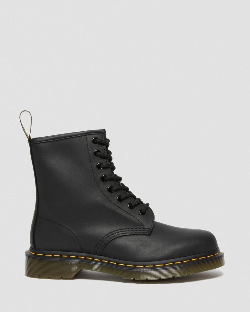 Black Dr Martens 1460 Greasy Leather Lace Up Boots (Greasy) Boots | QN98-X7WU