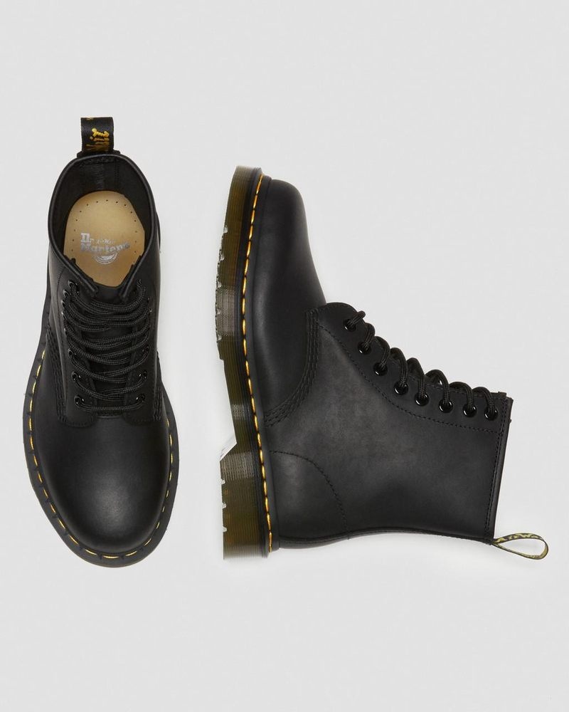 Black Dr Martens 1460 Greasy Leather Lace Up Boots (Greasy) Boots | QN98-X7WU