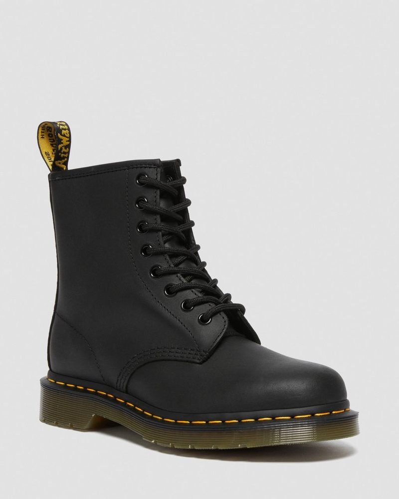 Black Dr Martens 1460 Greasy Leather Lace Up Boots (Greasy) Boots | QN98-X7WU