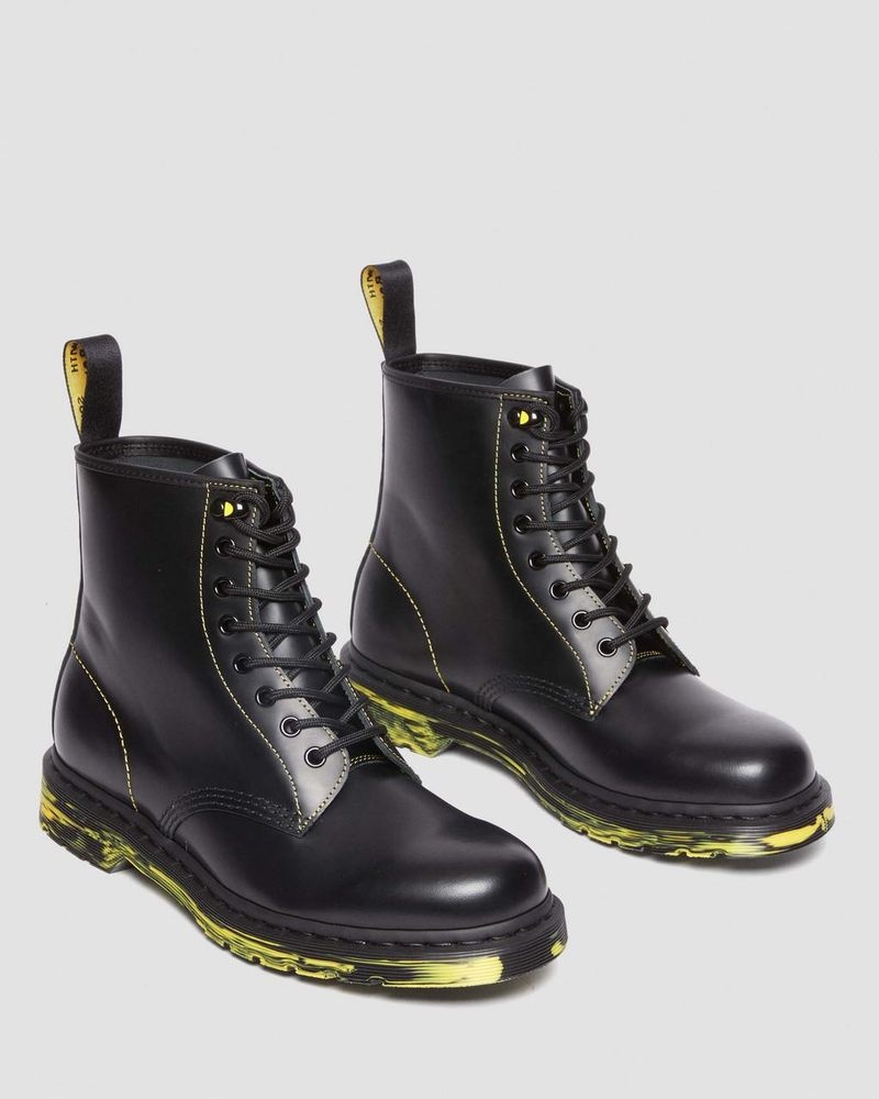 Black Dr Martens 1460 Marbled Sole Smooth Leather Lace Up Boots (Smooth Leather) Boots | WB75-S2AN