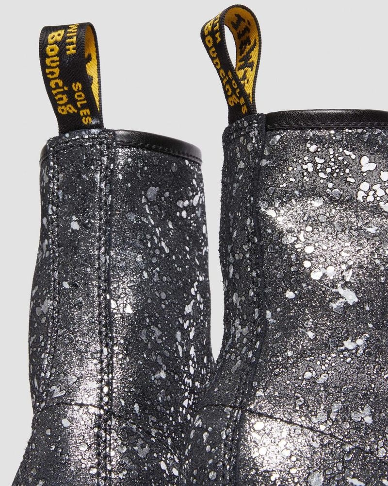 Black Dr Martens 1460 Metallic Splatter Suede Lace Up Boots (Metallic Paint Splatter Suede) Boots | PF61-E2TP