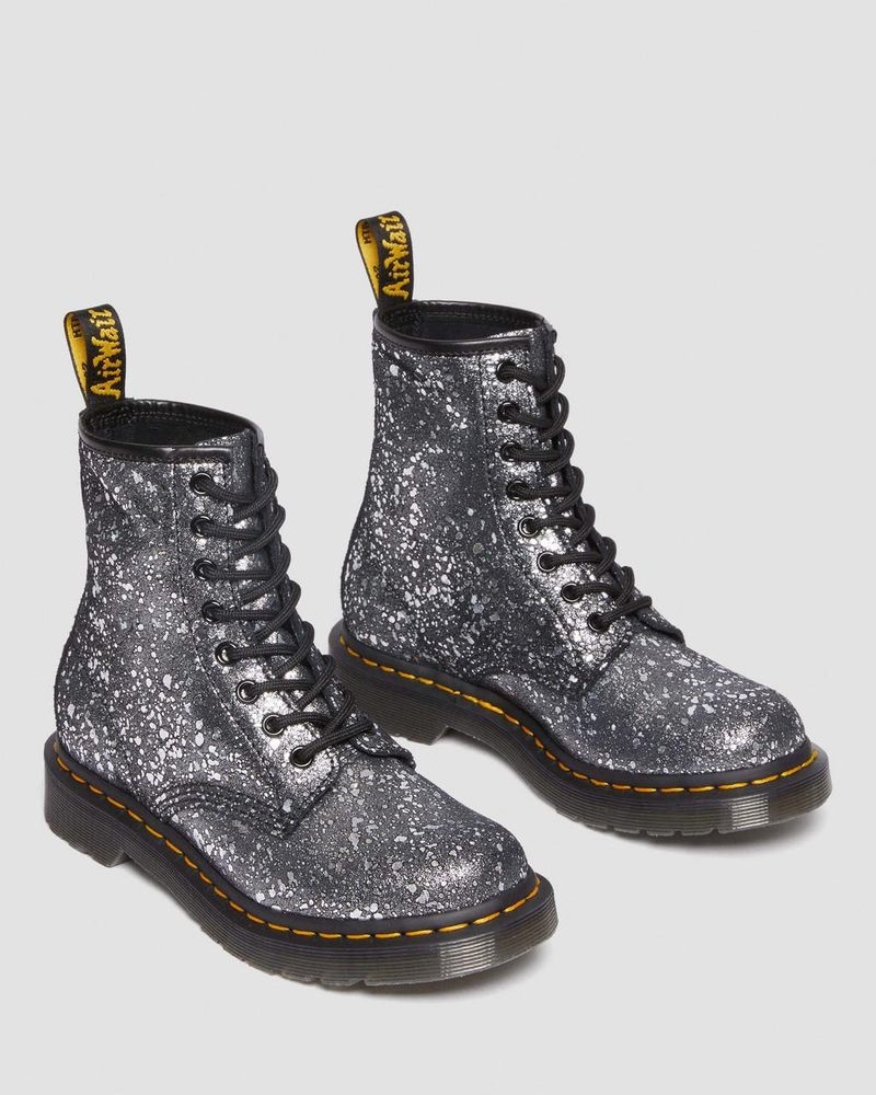 Black Dr Martens 1460 Metallic Splatter Suede Lace Up Boots (Metallic Paint Splatter Suede) Boots | PF61-E2TP