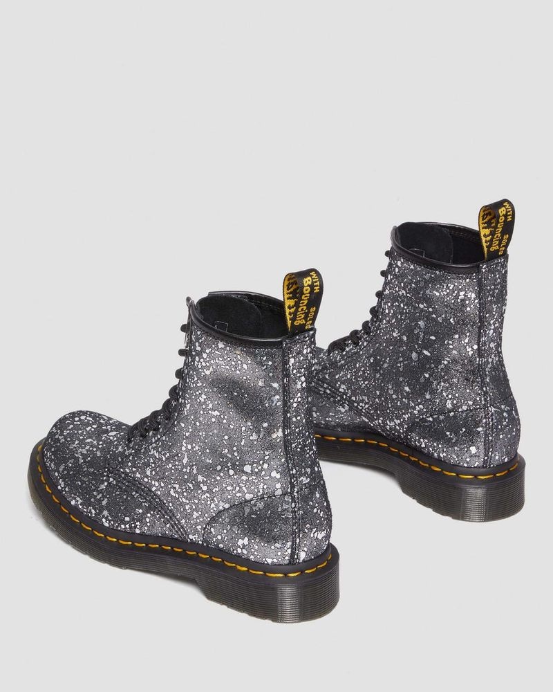 Black Dr Martens 1460 Metallic Splatter Suede Lace Up Boots (Metallic Paint Splatter Suede) Boots | PF61-E2TP