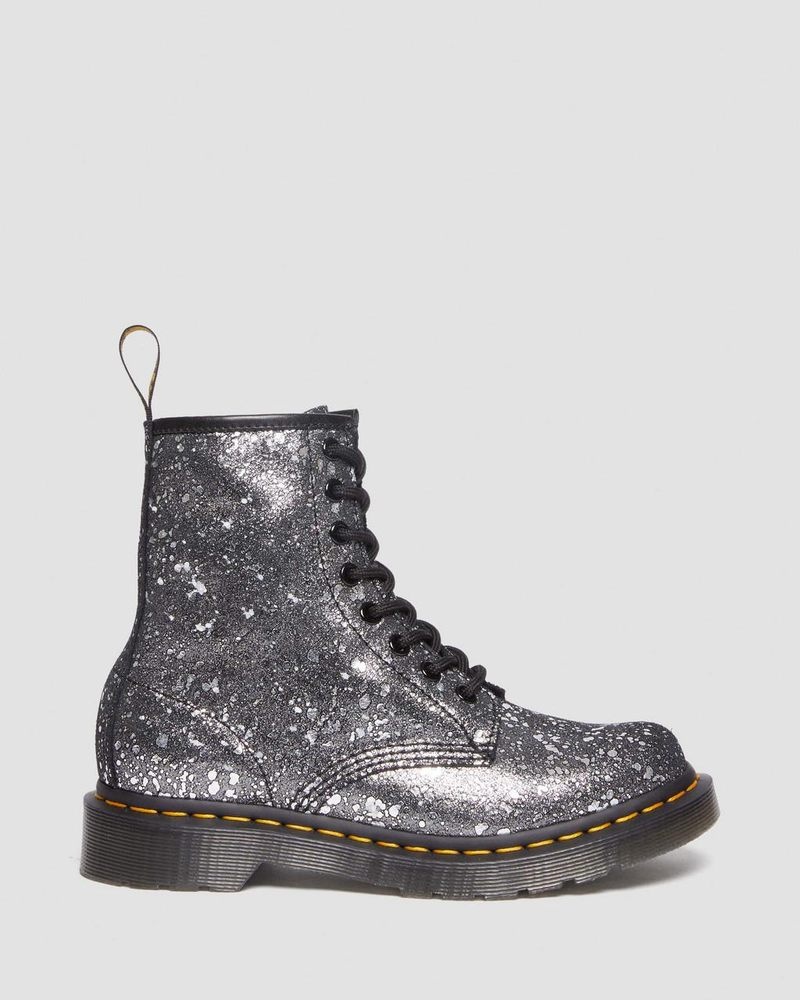 Black Dr Martens 1460 Metallic Splatter Suede Lace Up Boots (Metallic Paint Splatter Suede) Boots | PF61-E2TP