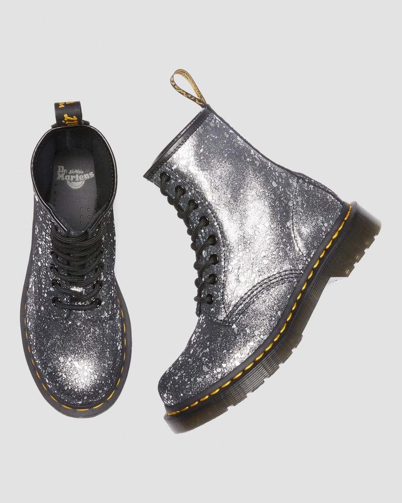 Black Dr Martens 1460 Metallic Splatter Suede Lace Up Boots (Metallic Paint Splatter Suede) Boots | PF61-E2TP