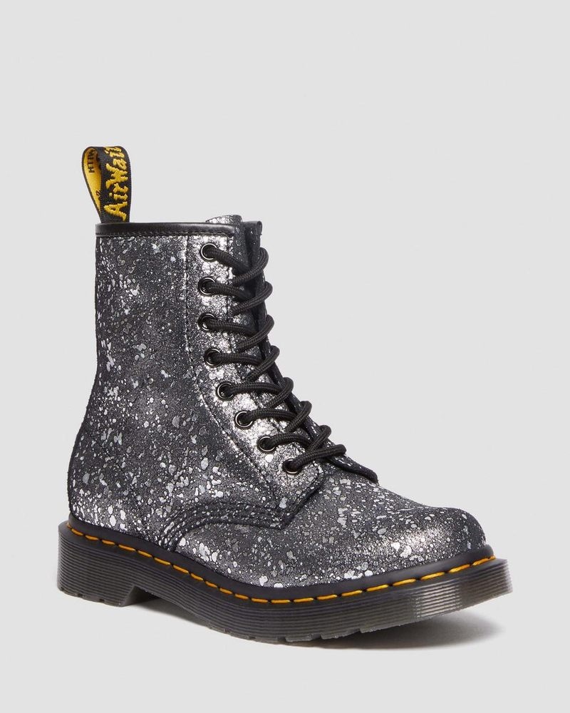 Black Dr Martens 1460 Metallic Splatter Suede Lace Up Boots (Metallic Paint Splatter Suede) Boots | PF61-E2TP