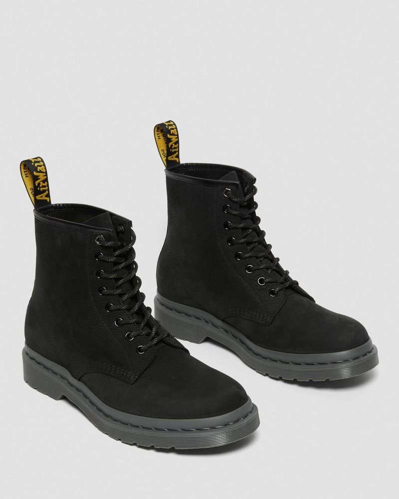 Black Dr Martens 1460 Mono Milled Nubuck Leather Lace Up Boots (Milled Nubuck Wp) Boots | IZ96-U1VP