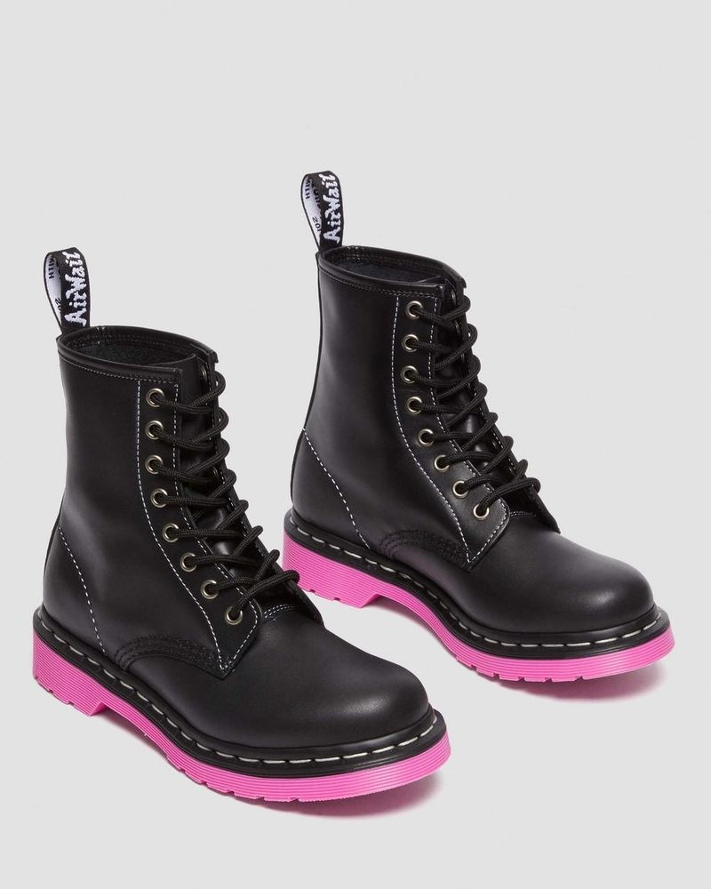 Black Dr Martens 1460 Pink Sole Wanama Leather Jungle Zip Boots (Wanama) Boots | BL42-D8CP