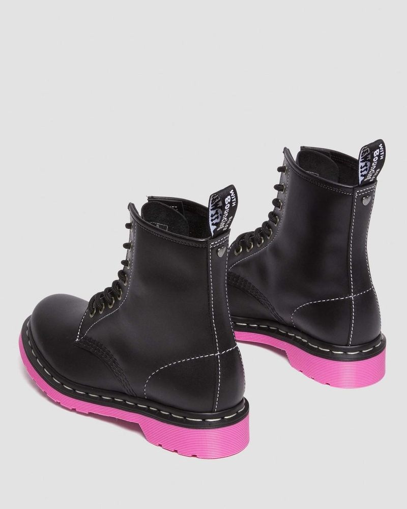 Black Dr Martens 1460 Pink Sole Wanama Leather Jungle Zip Boots (Wanama) Boots | BL42-D8CP