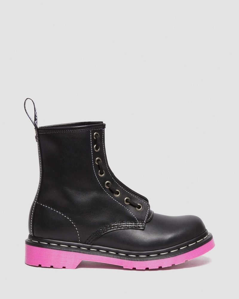 Black Dr Martens 1460 Pink Sole Wanama Leather Jungle Zip Boots (Wanama) Boots | BL42-D8CP