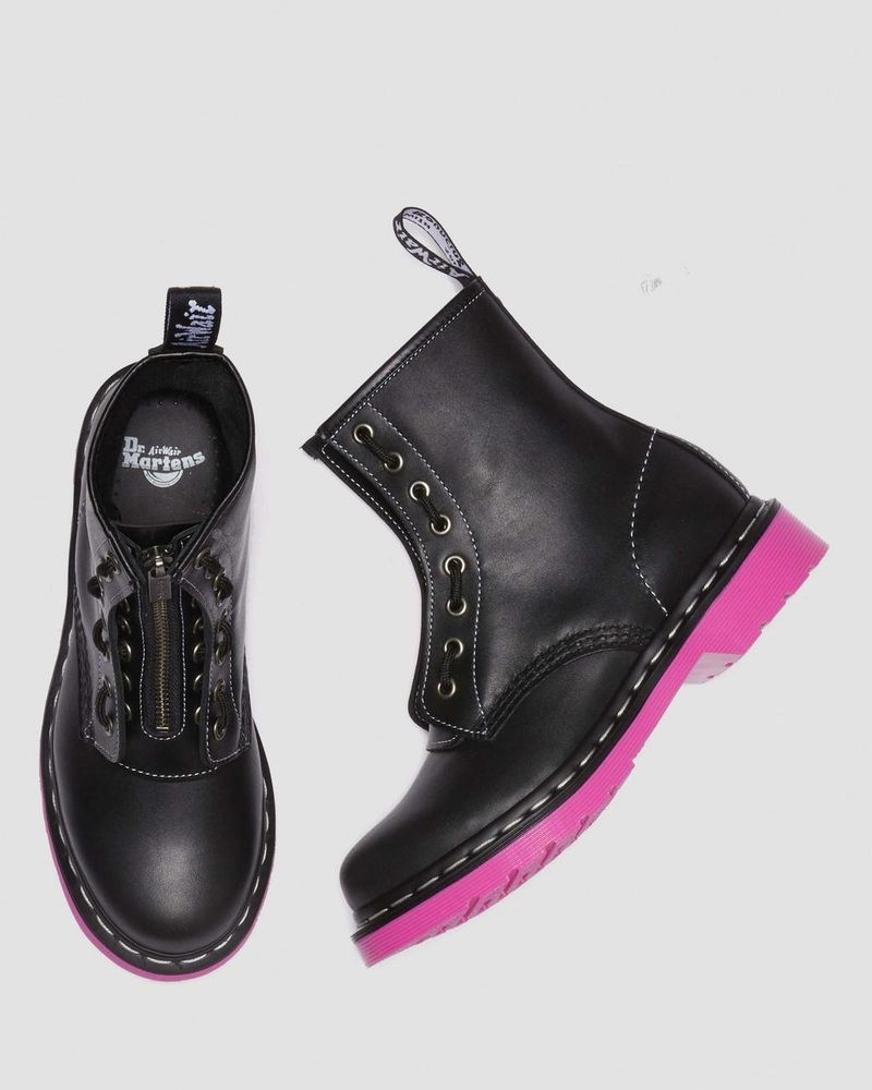 Black Dr Martens 1460 Pink Sole Wanama Leather Jungle Zip Boots (Wanama) Boots | BL42-D8CP