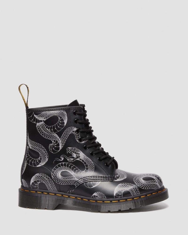 Black Dr Martens 1460 Serpent Print Leather Lace Up Boots (Wild Serpent Smooth) Boots | YA70-A9YP