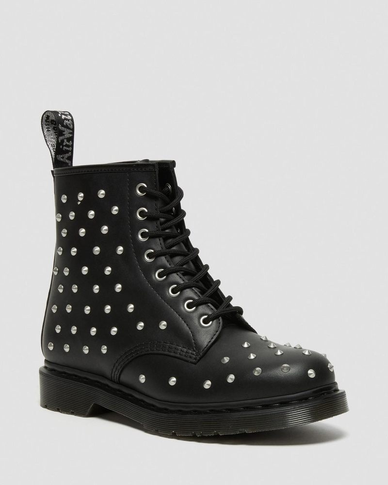 Black Dr Martens 1460 Stud Wanama Leather Lace Up Boots (Wanama) Boots | AZ26-P1GR