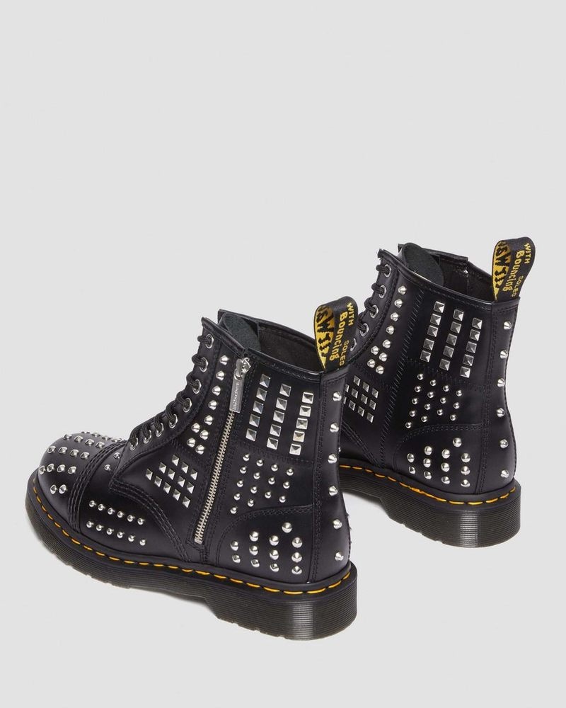 Black Dr Martens 1460 Studded Zip Atlas Leather Lace Up Boots (Atlas) Boots | HG96-D4ND