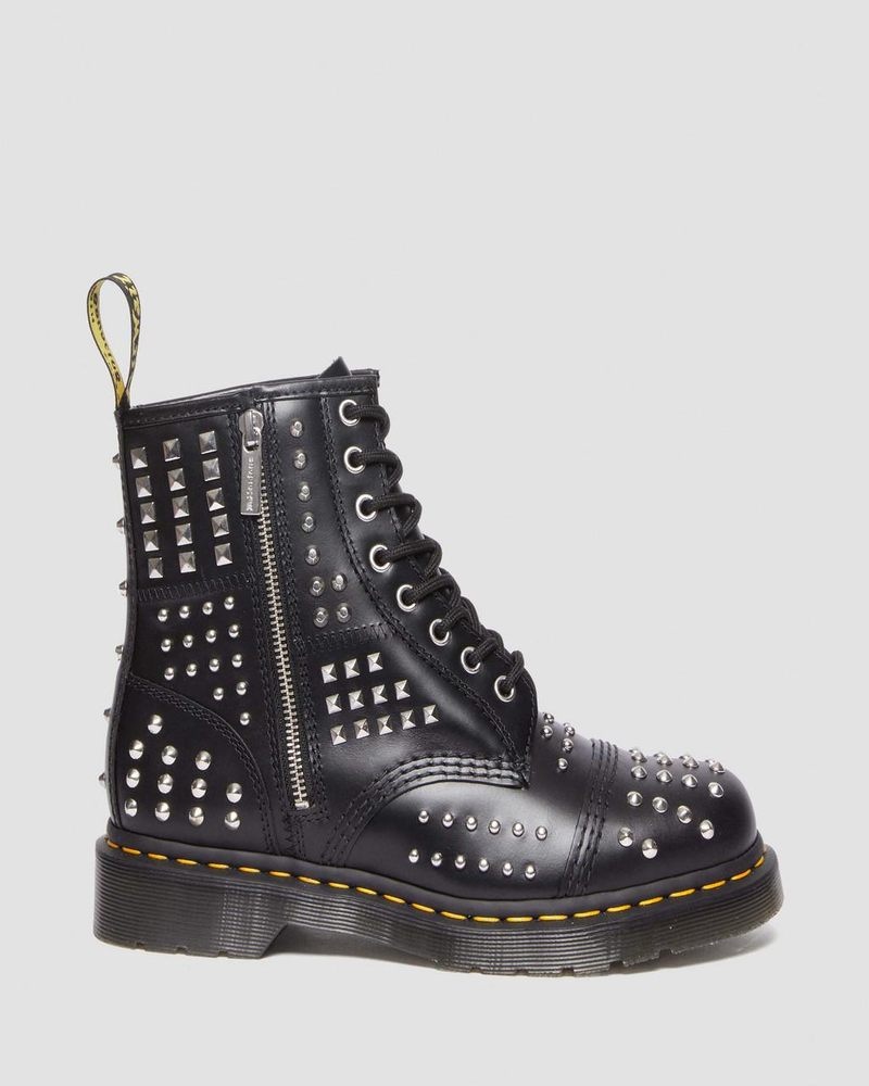 Black Dr Martens 1460 Studded Zip Atlas Leather Lace Up Boots (Atlas) Boots | HG96-D4ND