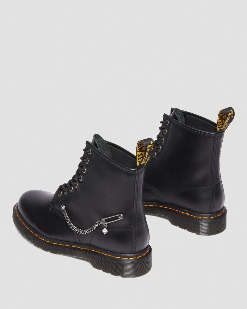 Black Dr Martens 1460 Swarovski Leather Lace Up Boots (Smooth Leather) Boots | IF80-L8UT